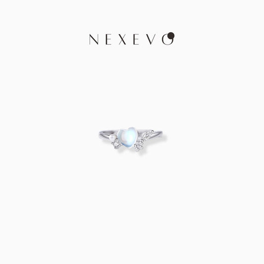 NEXEVO - แหวน Lunara แหวน หัวใจมูนสโตน สไตล์โรแมนติก น่ารัก ดึงดูดสิ่งดีๆ เข้ามาในชีวิต ปรับขนาดได้ น้ำหนักเบา ของขวัญให้คนสำคัญ