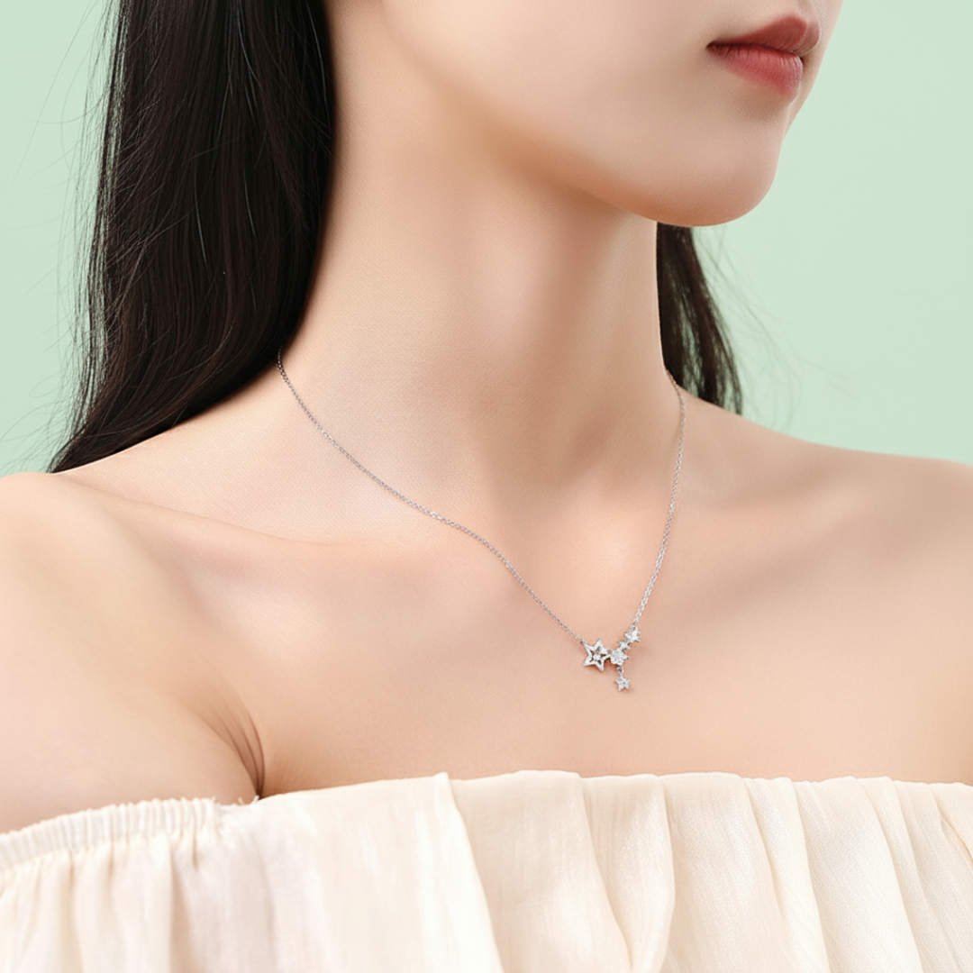 NEXEVO - สร้อยคอ Luna Aurora สร้อยคอเงิน ดีไซน์ดวงดาวเรียงตัว น้ำหนักเบา ใส่ได้ทุกวัน