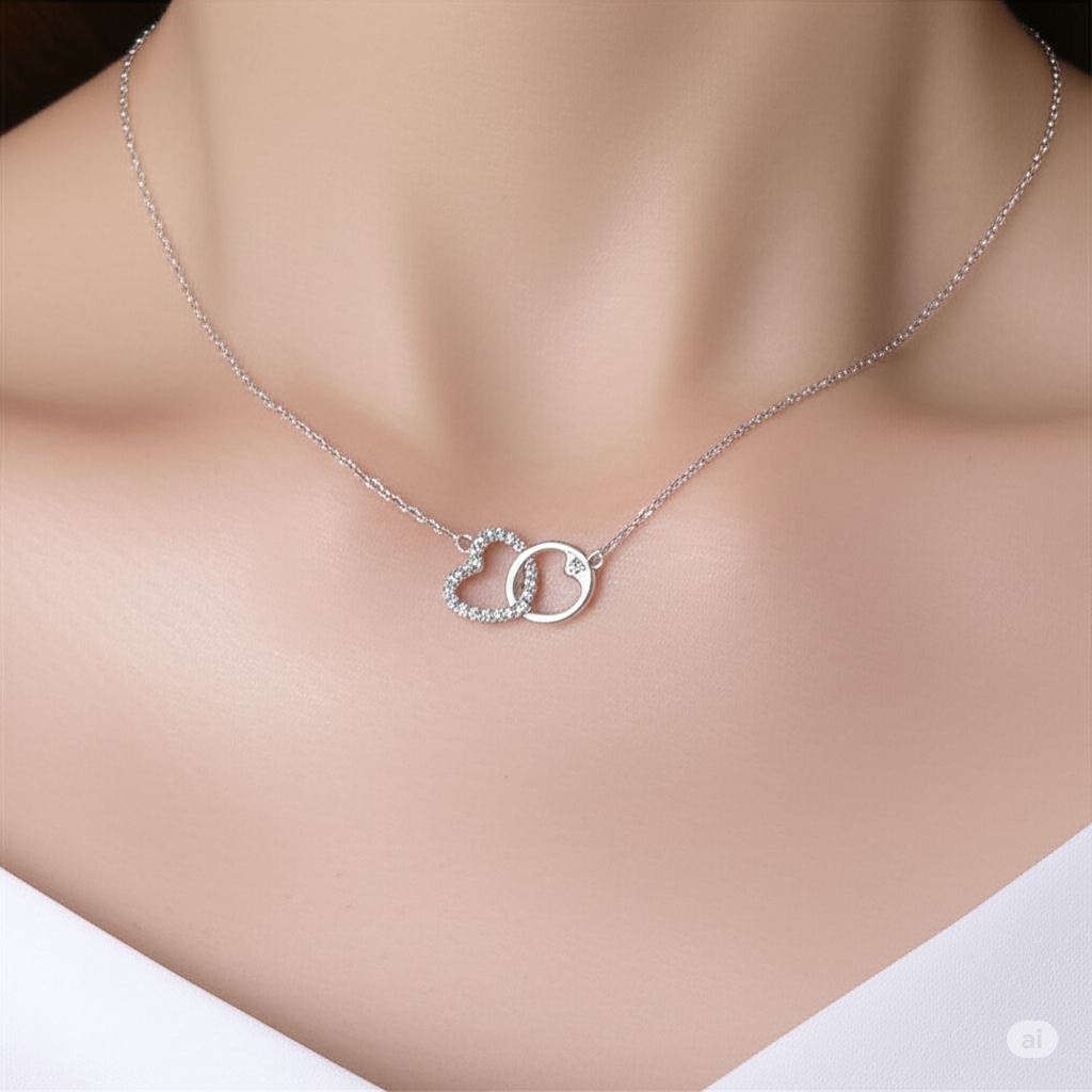 NEXEVO - สร้อยคอ Bélaire สร้อยคอเงิน ดีไซน์หัวใจและวงกลมไขว้ สไตล์มินิมอล น้ำหนักเบา ใส่ได้ทุกวัน
