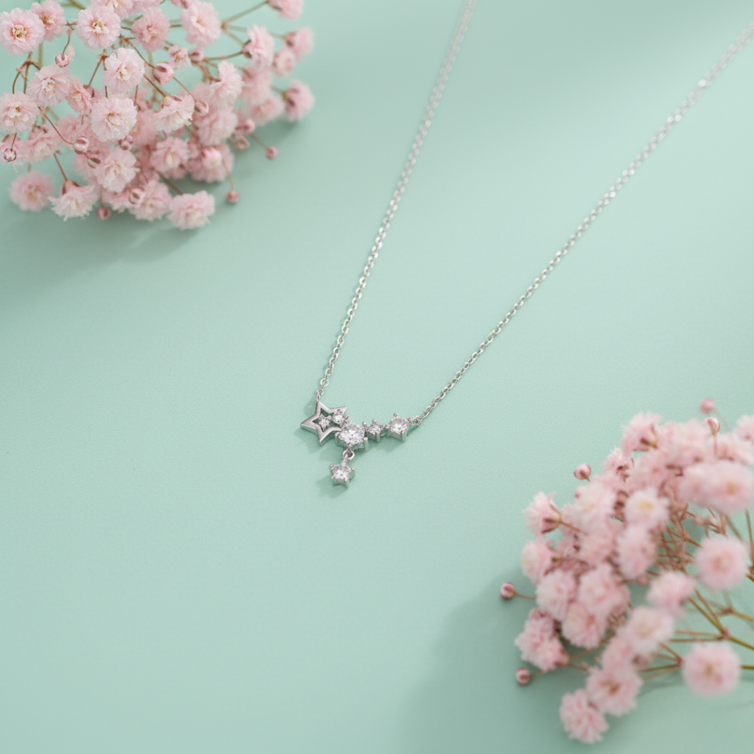 NEXEVO - สร้อยคอ Luna Aurora สร้อยคอเงิน ดีไซน์ดวงดาวเรียงตัว น้ำหนักเบา ใส่ได้ทุกวัน