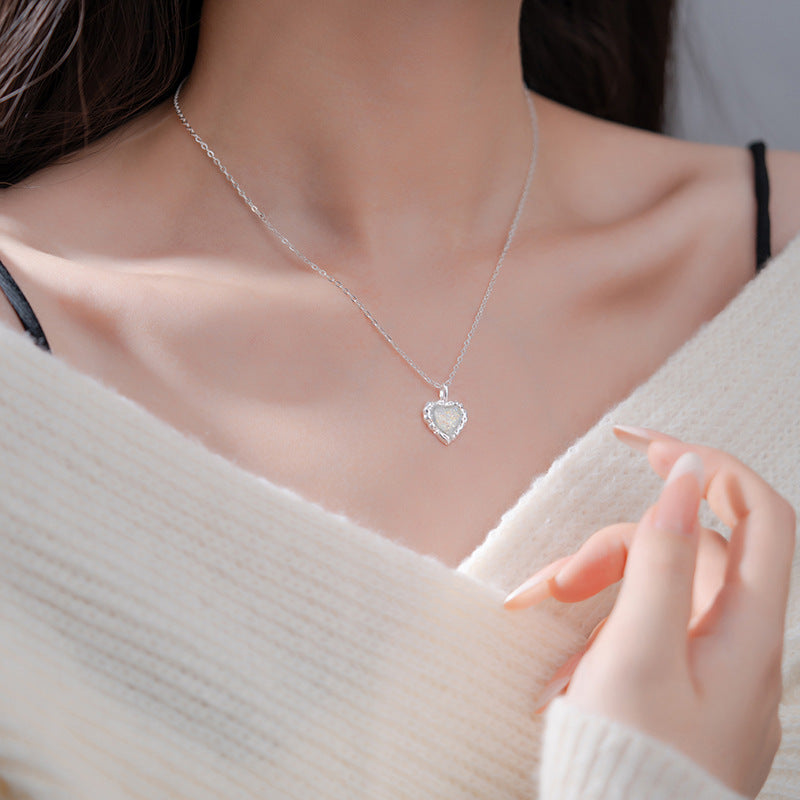 NEXEVO - สร้อยคอ Aureline สร้อยคอเงิน ดีไซน์หัวใจมินิมอล ฝังโอปอล น้ำหนักเบา ของขวัญวันเกิด