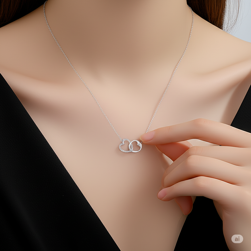 NEXEVO - สร้อยคอ Bélaire สร้อยคอเงิน ดีไซน์หัวใจและวงกลมไขว้ สไตล์มินิมอล น้ำหนักเบา ใส่ได้ทุกวัน