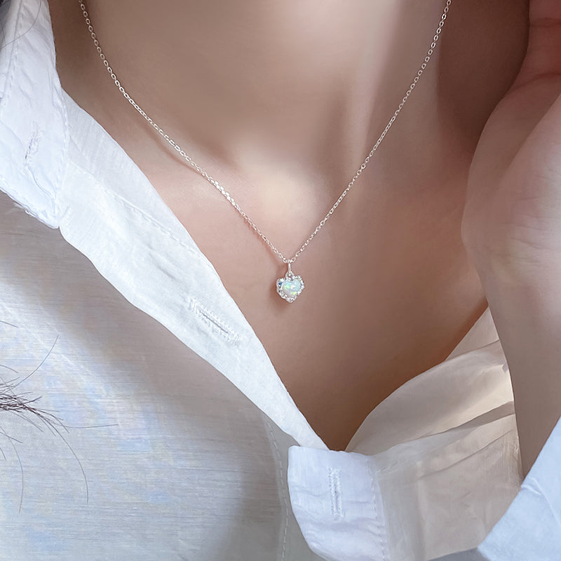 NEXEVO - สร้อยคอ Aureline สร้อยคอเงิน ดีไซน์หัวใจมินิมอล ฝังโอปอล น้ำหนักเบา ของขวัญวันเกิด