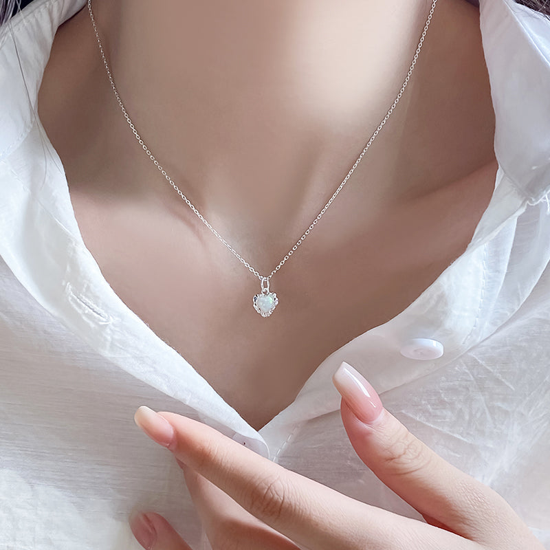 NEXEVO - สร้อยคอ Aureline สร้อยคอเงิน ดีไซน์หัวใจมินิมอล ฝังโอปอล น้ำหนักเบา ของขวัญวันเกิด
