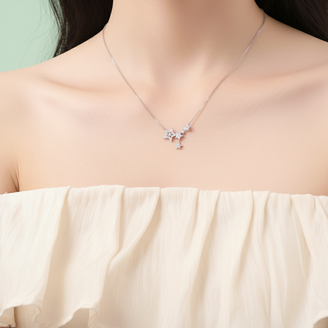 NEXEVO - สร้อยคอ Luna Aurora สร้อยคอเงิน ดีไซน์ดวงดาวเรียงตัว น้ำหนักเบา ใส่ได้ทุกวัน