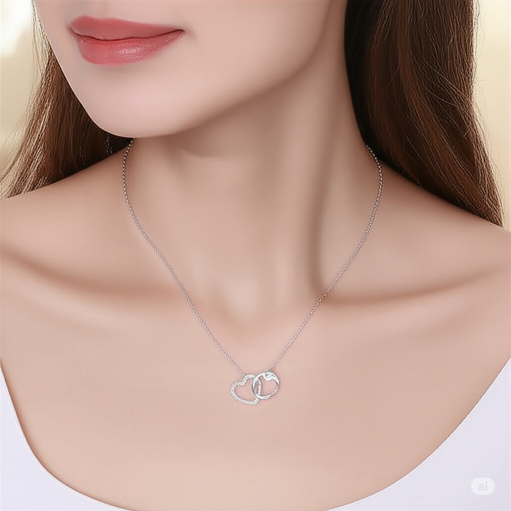 NEXEVO - สร้อยคอ Bélaire สร้อยคอเงิน ดีไซน์หัวใจและวงกลมไขว้ สไตล์มินิมอล น้ำหนักเบา ใส่ได้ทุกวัน