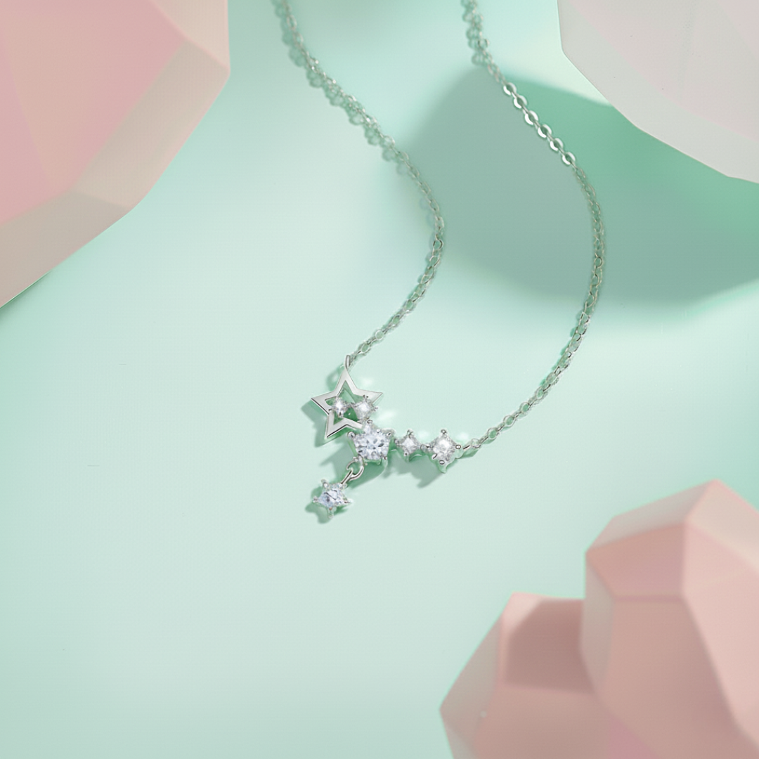 NEXEVO - สร้อยคอ Luna Aurora สร้อยคอเงิน ดีไซน์ดวงดาวเรียงตัว น้ำหนักเบา ใส่ได้ทุกวัน