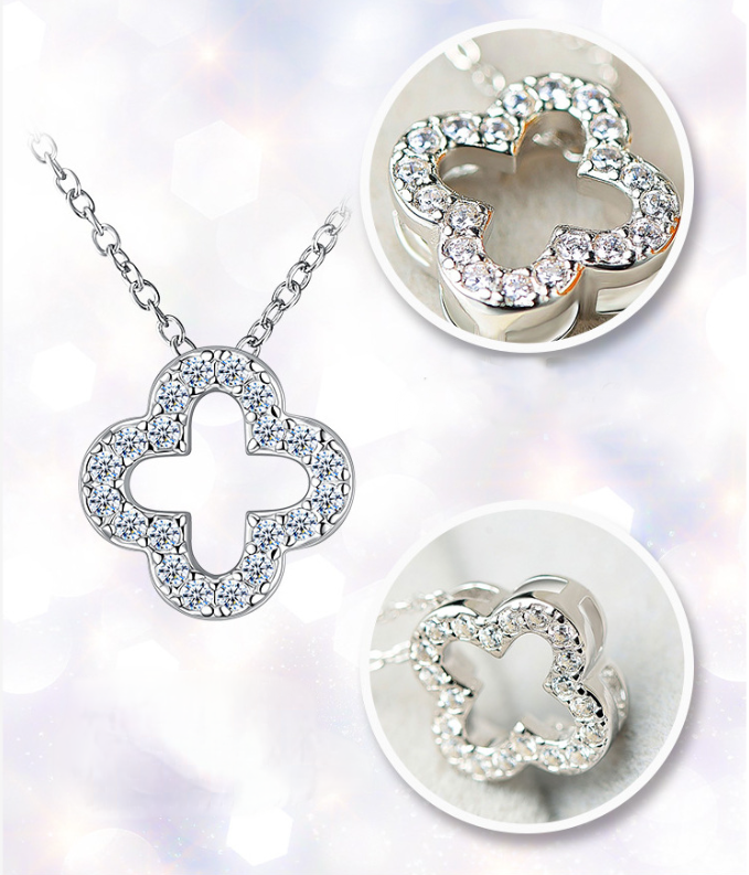 NEXEVO - สร้อยคอ Cloveré สร้อยเงินแท้ จี้โคลเวอร์ฝังเพชร สไตล์เรียบหรู เสริมโชคดี น้ำหนักเบา ใส่ได้ทุกวัน