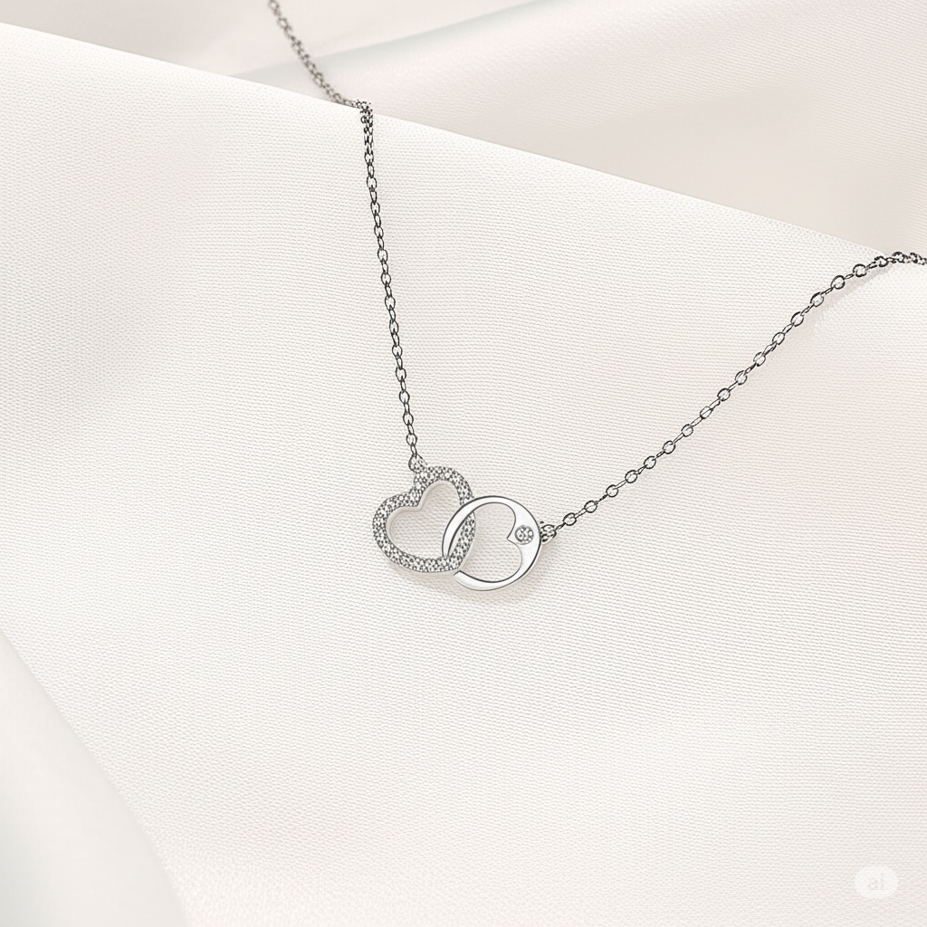 NEXEVO - สร้อยคอ Bélaire สร้อยคอเงิน ดีไซน์หัวใจและวงกลมไขว้ สไตล์มินิมอล น้ำหนักเบา ใส่ได้ทุกวัน