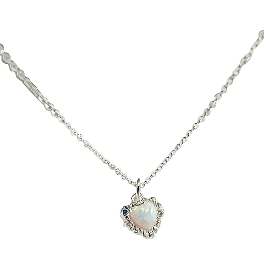 NEXEVO - สร้อยคอ Aureline สร้อยคอเงิน ดีไซน์หัวใจมินิมอล ฝังโอปอล น้ำหนักเบา ของขวัญวันเกิด