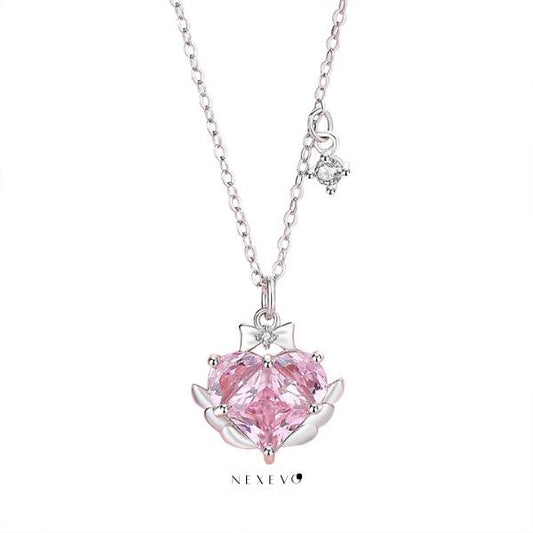 NEXEVO - สร้อยคอ Aurora Blossom สร้อยคอเงิน จี้หัวใจชมพู เสริมโชคด้านความรัก น้ำหนักเบา